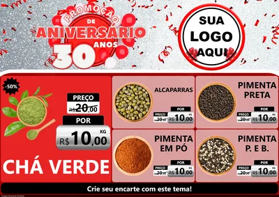 Modelo de Encarte para Encarte A4 Horizontal com o tema Promoção de Aniversário - 30 Anos para Produtos Naturais