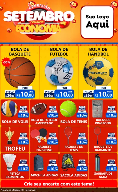 Modelo de Encarte para Encarte Grande com o tema Operação Setembro Com Muita Economia para Artigos Esportivos
