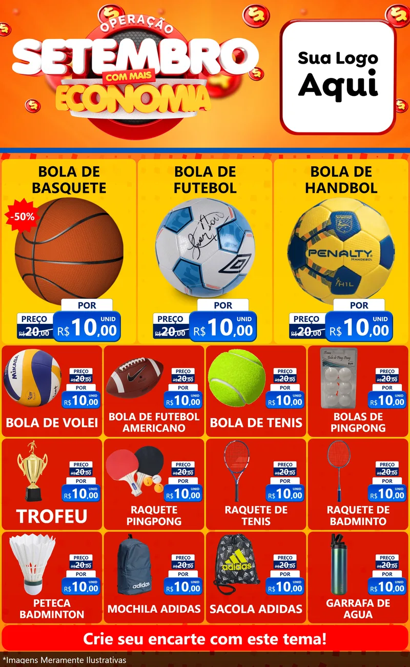 Modelo de Encarte para Encarte Grande com o tema Operação Setembro Com Muita Economia para Artigos Esportivos
