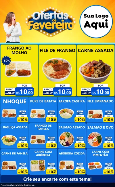 Modelo de Encarte para Encarte Grande com o tema Ofertas de Fevereiro para Restaurante
