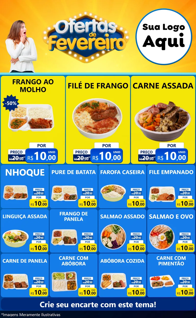Modelo de Encarte para Encarte Grande com o tema Ofertas de Fevereiro para Restaurante