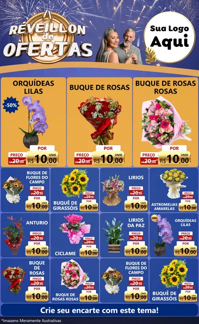 Modelo de Encarte para Encarte Grande com o tema Réveillon de Ofertas para Floricultura e jardim