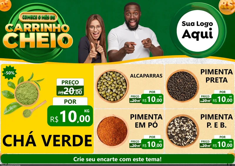 Modelo de Encarte para Encarte A4 Horizontal com o tema Carrinho Cheio para Produtos Naturais