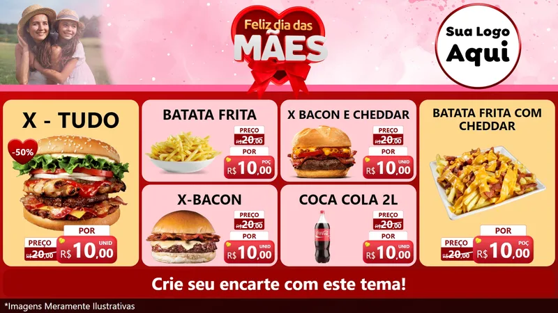 Modelo de TV para TV Horizontal com o tema Feliz Dia Das Mães para Hamburgueria