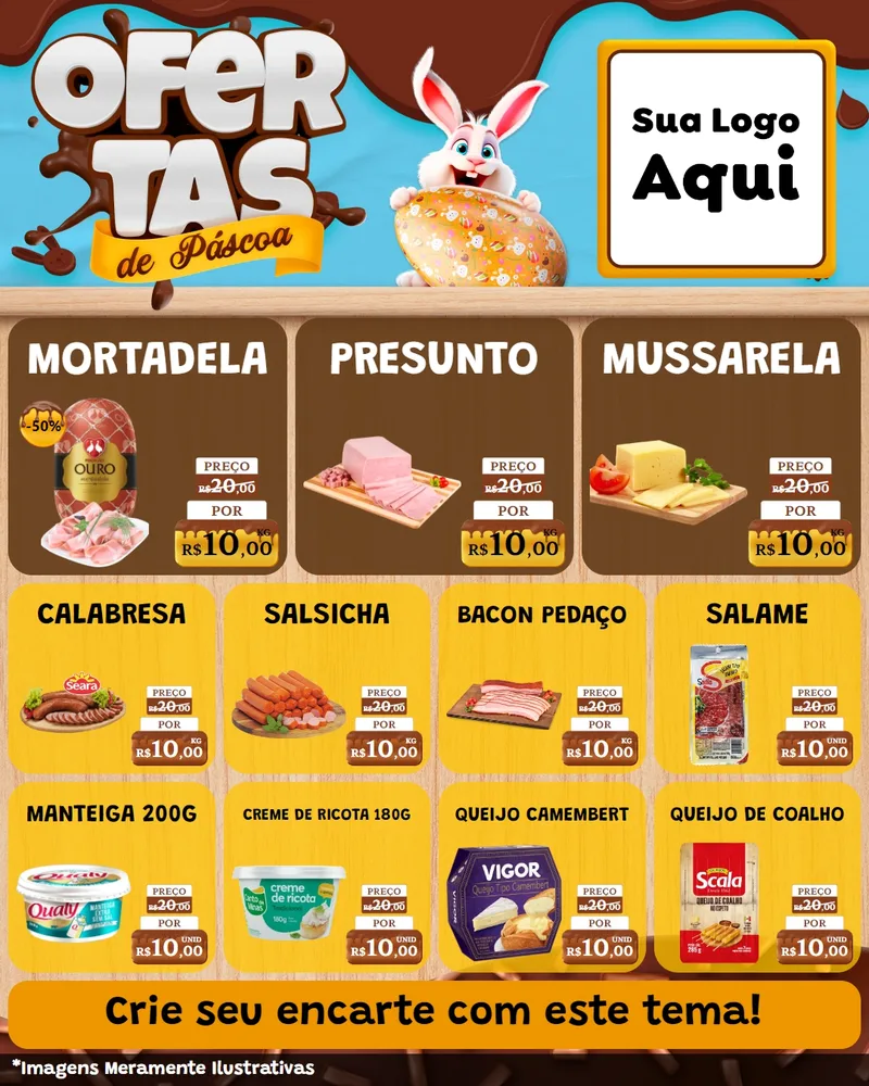 Modelo de Rede Social para Feed Instagram com o tema Ofertas de Páscoa para Frios e Laticínios
