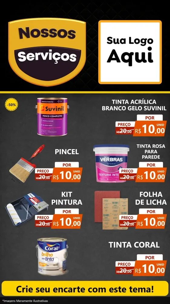 Modelo de TV para TV Vertical com o tema Nossos Serviços para Tintas e Ferramentas