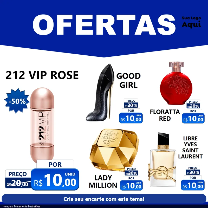 Modelo de Rede Social para Feed Facebook com o tema Ofertas Azul Cartaz para Perfumes