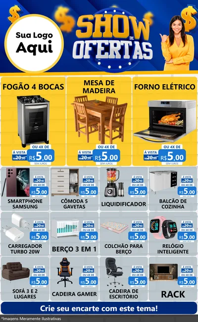 Modelo de Encarte para Encarte Grande com o tema Show de Ofertas para Móveis e Eletro