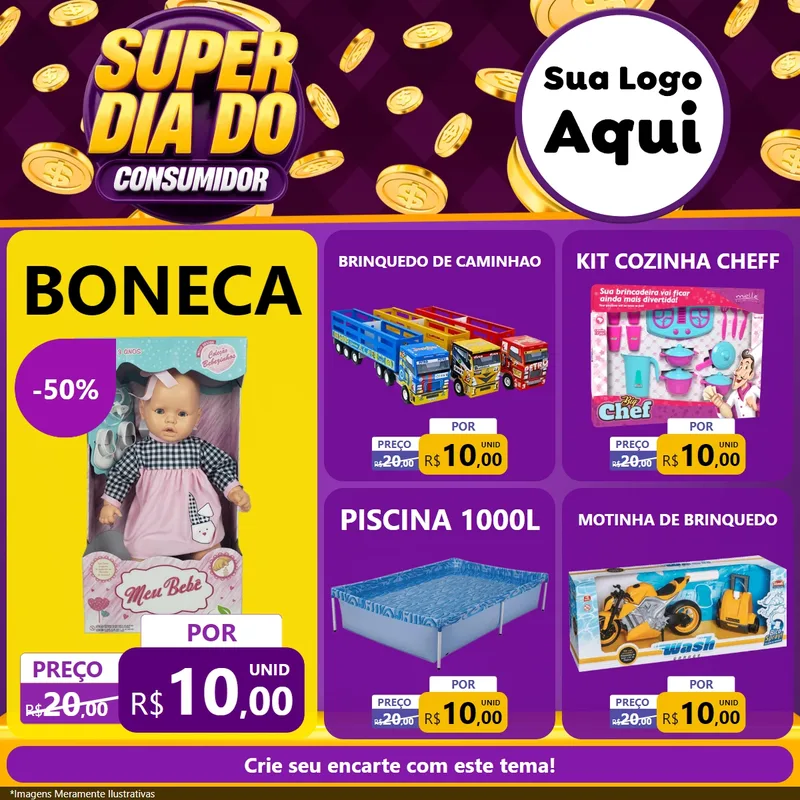 Modelo de Rede Social para Feed Facebook com o tema Super Dia do Consumidor para Brinquedos