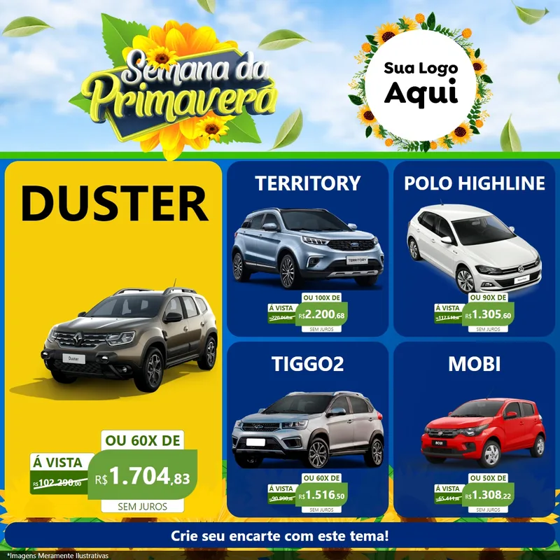 Modelo de Rede Social para Feed Facebook com o tema Semana da Primavera para Concessionaria de Carros