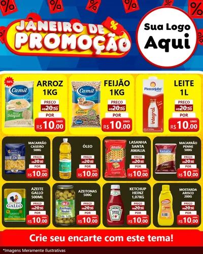 Modelo de Rede Social para Feed Instagram com o tema Janeiro de Promoção para Supermercado