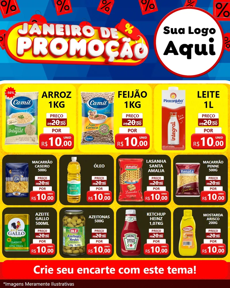 Modelo de Rede Social para Feed Instagram com o tema Janeiro de Promoção para Supermercado