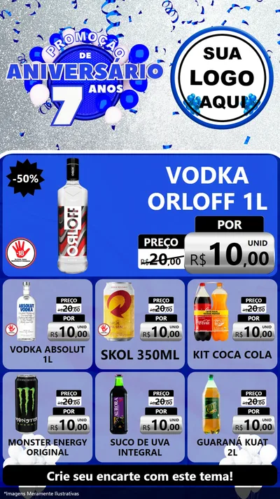 Modelo de Rede Social para Stories com o tema Promoção de Aniversário - 7 Anos para Distribuidora de bebidas