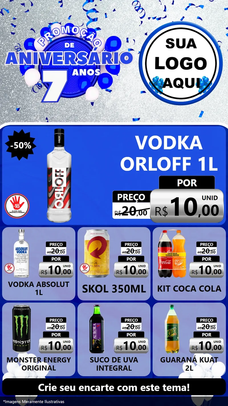 Modelo de Rede Social para Stories com o tema Promoção de Aniversário - 7 Anos para Distribuidora de bebidas