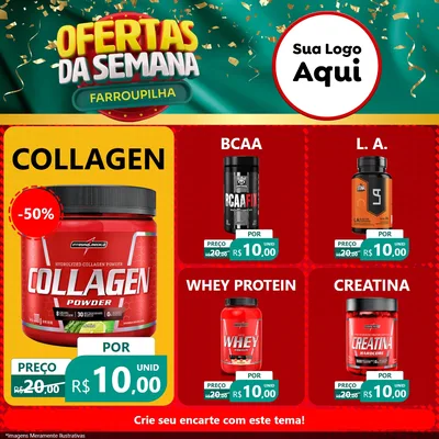 Modelo de Rede Social para Feed Facebook com o tema Ofertas da Semana Farroupilha para Suplementos alimentares