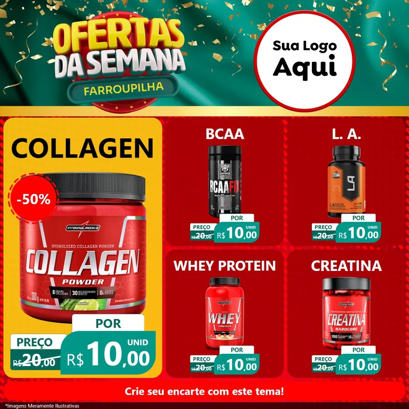 Modelo de Rede Social para Feed Facebook com o tema Ofertas da Semana Farroupilha para Suplementos alimentares