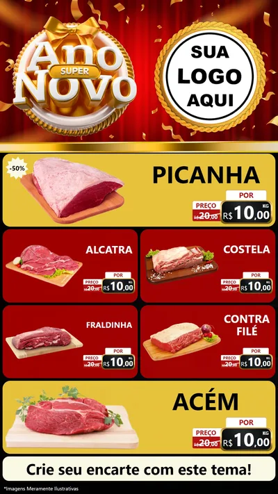 Modelo de TV para TV Vertical com o tema Super Ano Novo para Açougue
