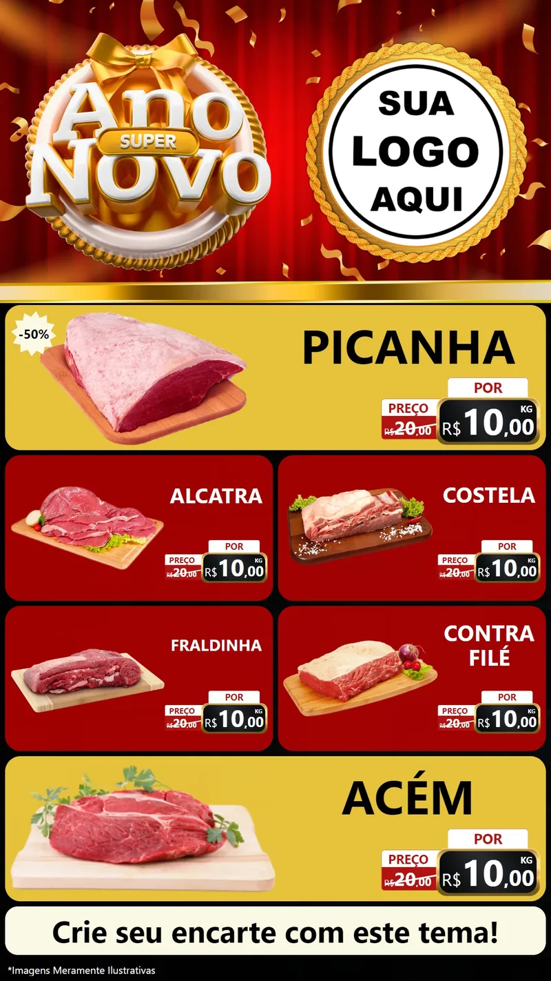 Modelo de TV para TV Vertical com o tema Super Ano Novo para Açougue