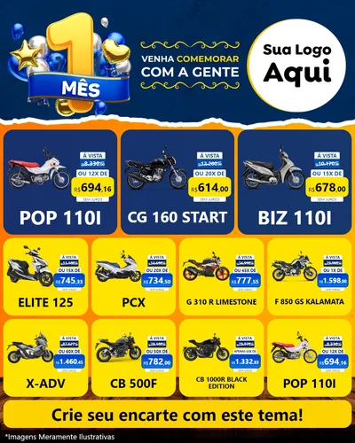 Modelo de Rede Social para Feed Instagram com o tema Um Mês de Aniversário para Concessionaria de Motos