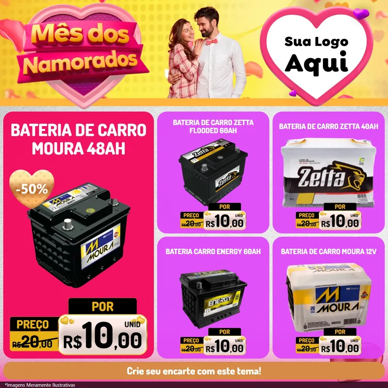 Modelo de Rede Social para Feed Facebook com o tema Mês dos Namorados para Baterias Elétricas