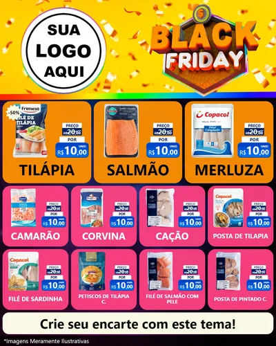 Modelo de Rede Social para Feed Instagram com o tema Black Friday para Peixaria
