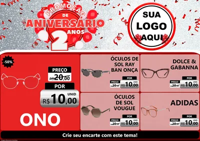 Modelo de Encarte para Encarte A4 Horizontal com o tema Promoção de Aniversário - 2 Anos para Óticas