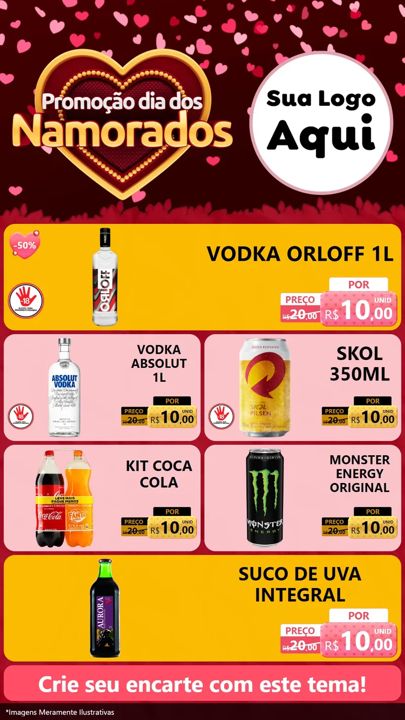 Modelo de TV para TV Vertical com o tema Promoção Dia Dos Namorados para Distribuidora de bebidas