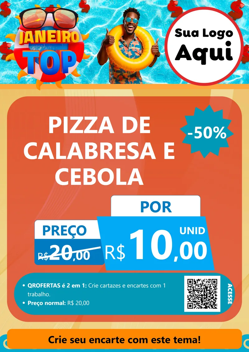 Modelo de Cartaz para Cartaz A4 Vertical com o tema Janeiro Top para Pizzaria