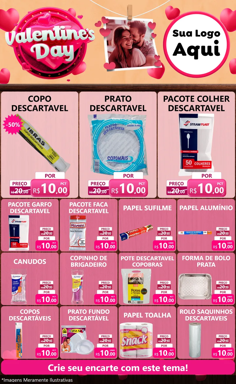 Modelo de Encarte para Encarte Grande com o tema Valentine's Day para Embalagens