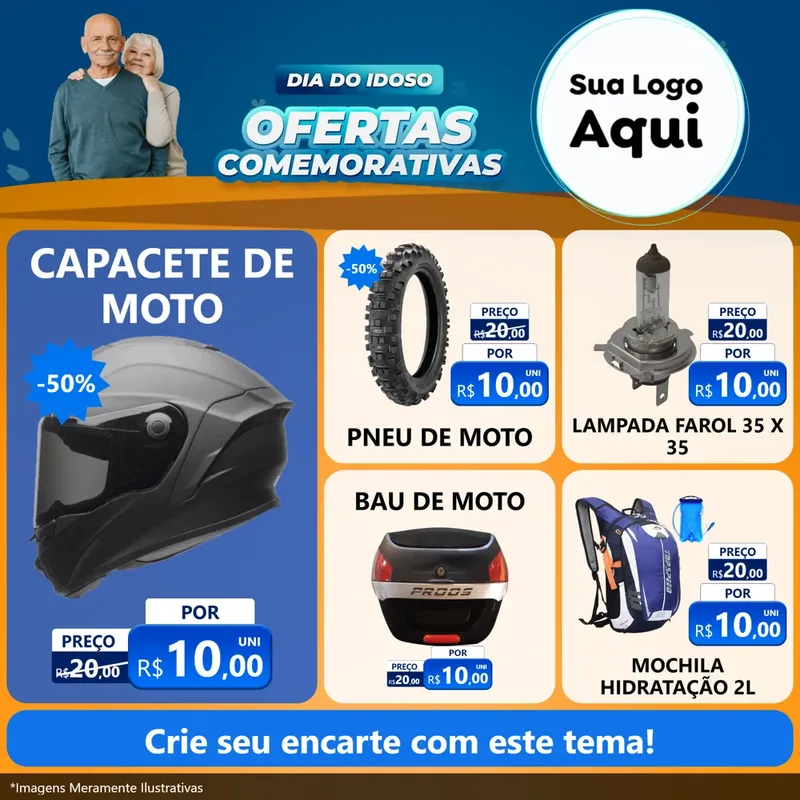 Modelo de Rede Social para Feed Facebook com o tema Dia do Idoso para Moto peças