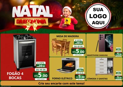 Modelo de Encarte para Encarte A4 Horizontal com o tema Natal da Economia para Móveis e Eletro