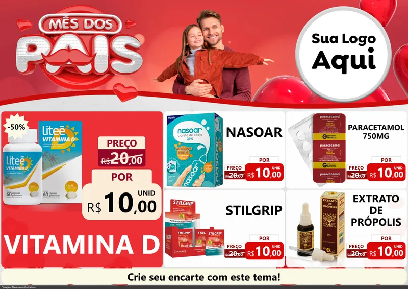 Modelo de Encarte para Encarte A4 Horizontal com o tema Mês dos Pais para Farmácia