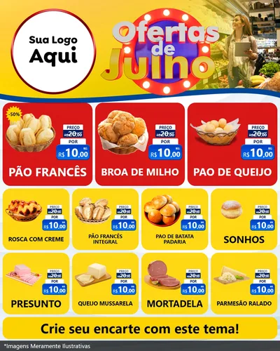 Modelo de Rede Social para Feed Instagram com o tema Ofertas de Julho para Padaria