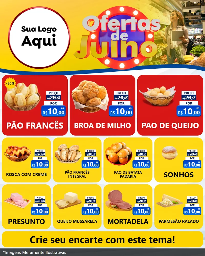 Modelo de Rede Social para Feed Instagram com o tema Ofertas de Julho para Padaria