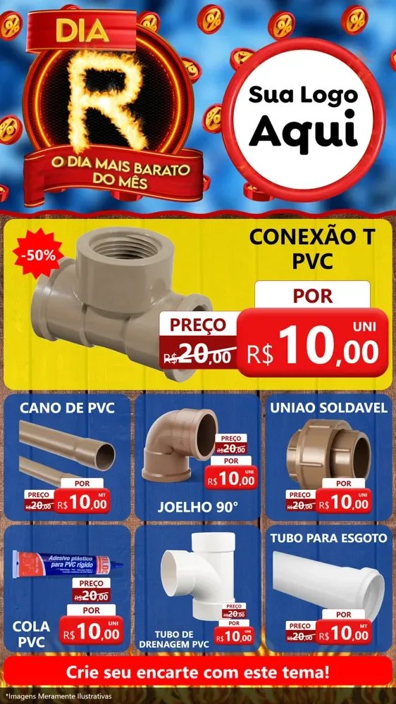 Modelo de Rede Social para Stories com o tema Dia R - O Dia Mais Barato Do Mês para Tubos e conexões