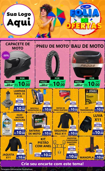 Modelo de Encarte para Encarte Grande com o tema Folia de Ofertas para Moto peças