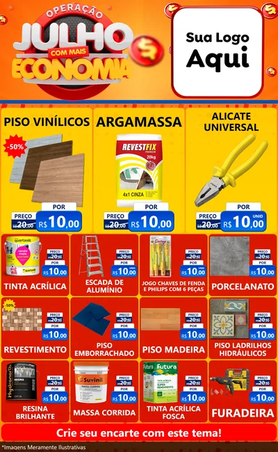 Modelo de Encarte para Encarte Grande com o tema Operação Julho Com Mais Economia para Material para Construção