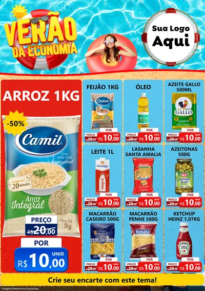 Modelo de Encarte para Encarte A4 Vertical com o tema Verão da Economia para Supermercado