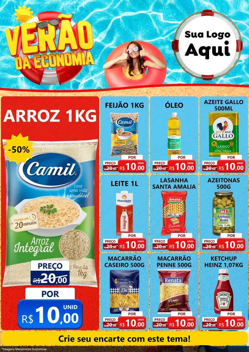 Modelo de Encarte para Encarte A4 Vertical com o tema Verão da Economia para Supermercado