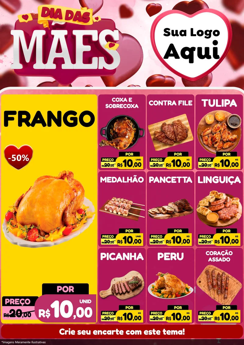 Modelo de Encarte para Encarte A4 Vertical com o tema Dia Das Mães para Assados