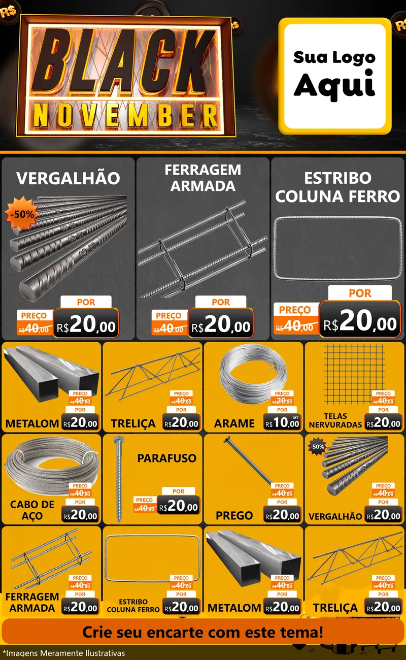 Modelo de Encarte para Encarte Grande com o tema Black November para Ferragens