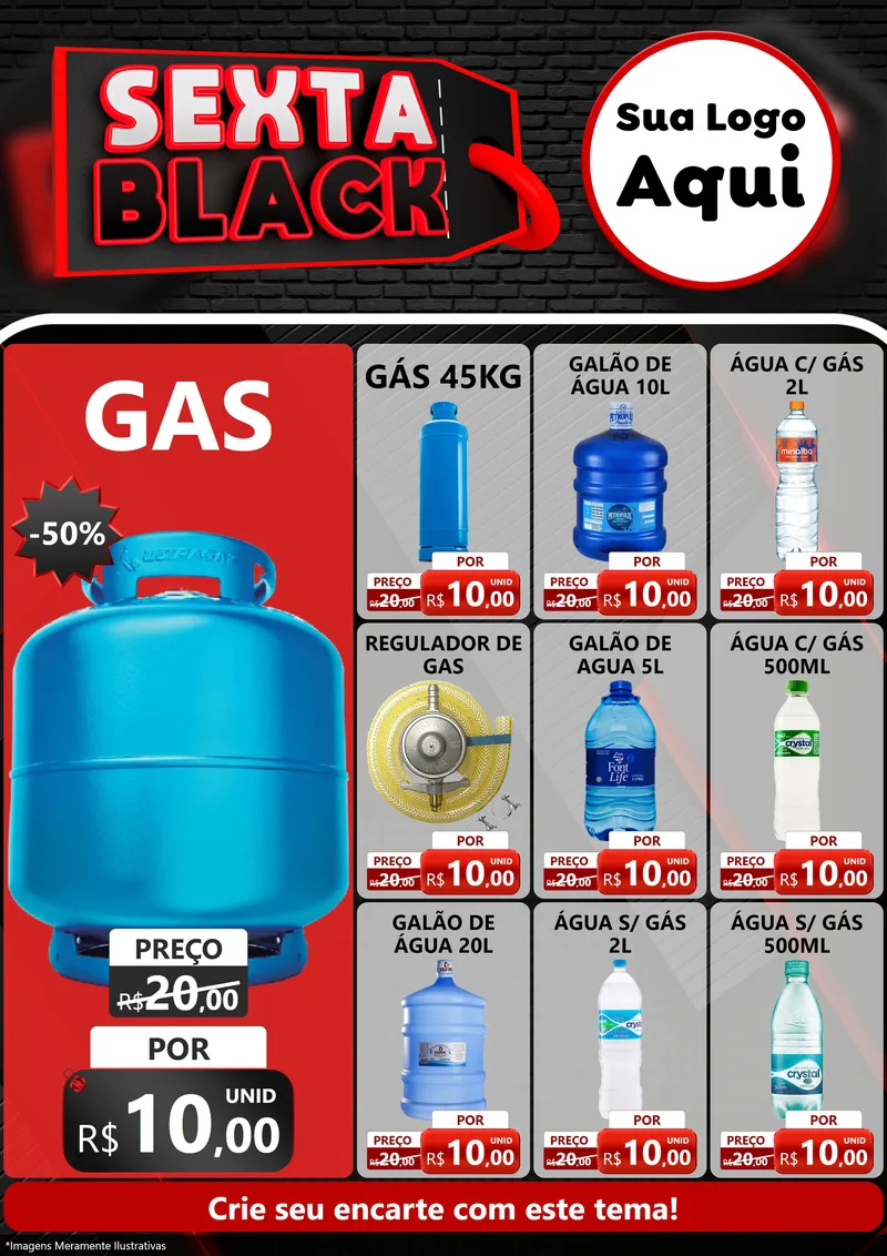 Modelo de Encarte para Encarte A4 Vertical com o tema Sexta Black para Água e gás