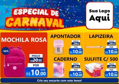 Modelo de Encarte para Encarte A4 Horizontal com o tema Especial de Carnaval para Papelaria