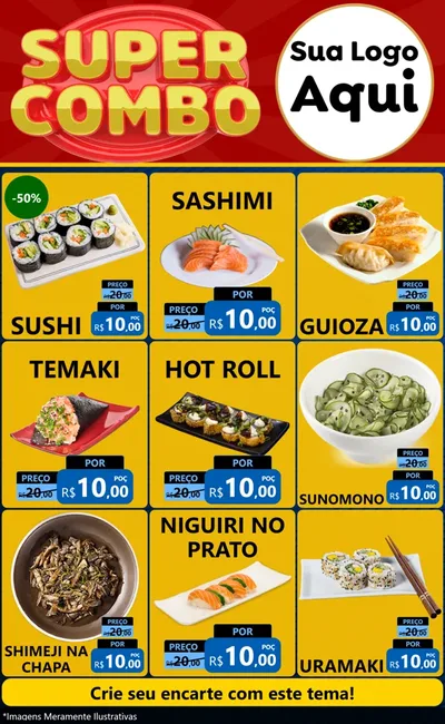 Modelo de Encarte para Encarte Grande com o tema Super Combo para Comida japonesa