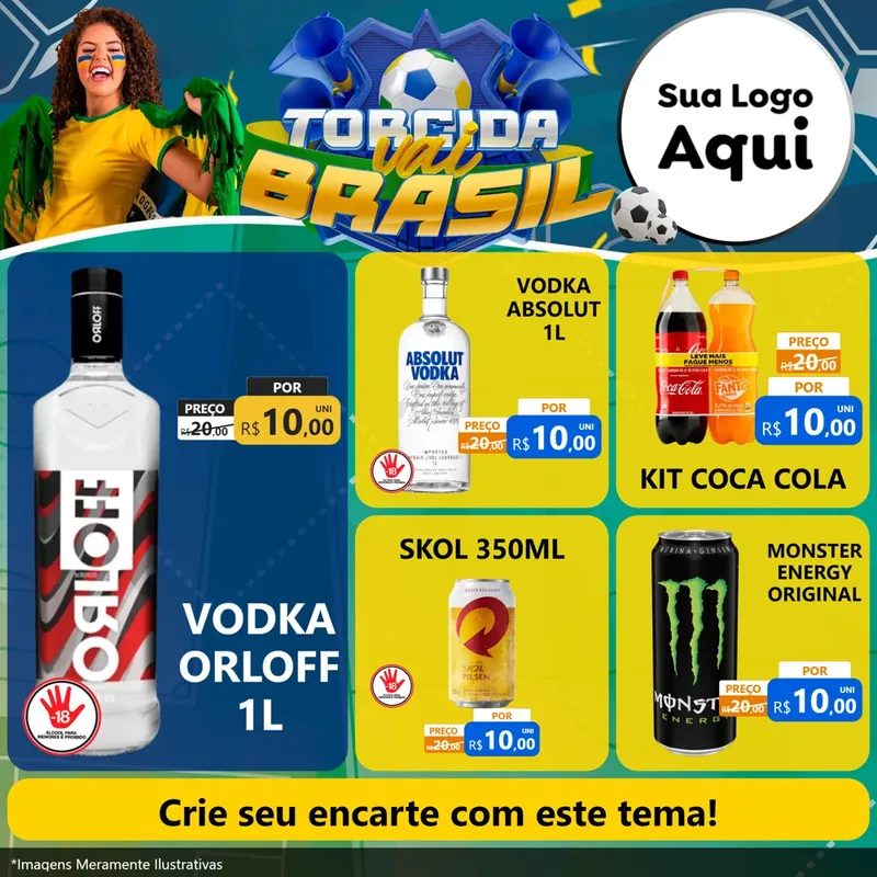 Modelo de Rede Social para Feed Facebook com o tema Torcida Vai Brasil - Copa para Distribuidora de bebidas