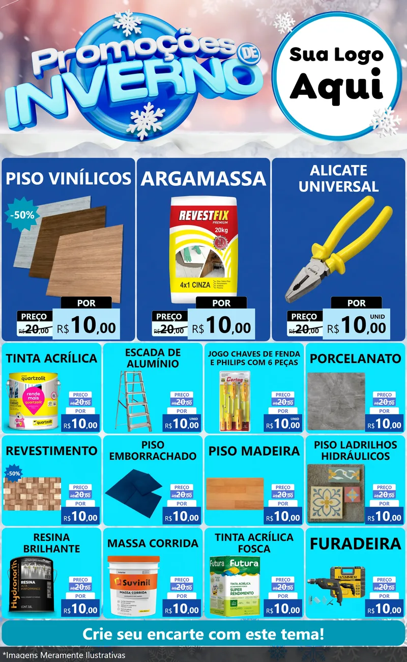 Modelo de Encarte para Encarte Grande com o tema Promoções de Inverno para Material para Construção