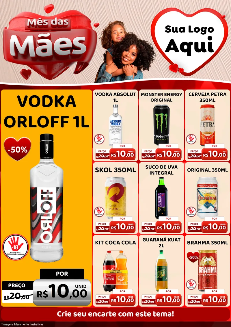 Modelo de Encarte para Encarte A4 Vertical com o tema Mês das Mães para Distribuidora de bebidas