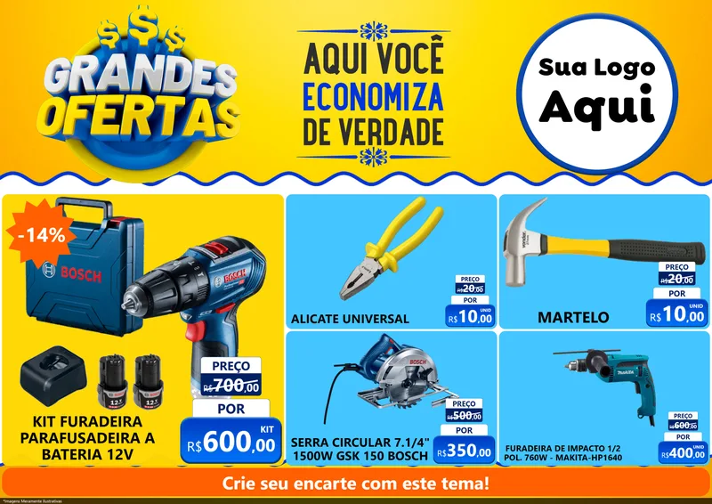 Modelo de Encarte para Encarte A4 Horizontal com o tema Grandes Ofertas para Maquinas e Ferramentas
