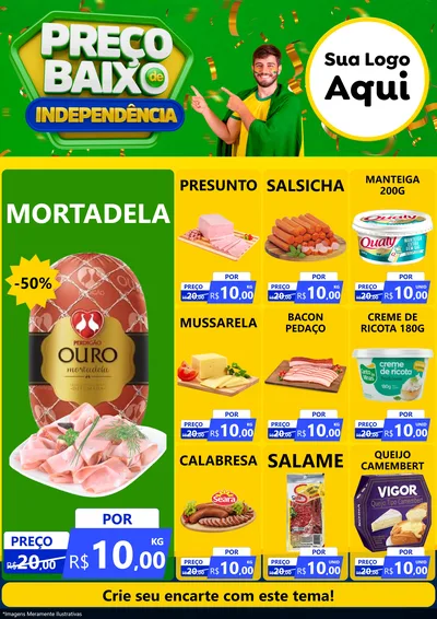 Modelo de Encarte para Encarte A4 Vertical com o tema Preço Baixo de Independência para Frios e Laticínios