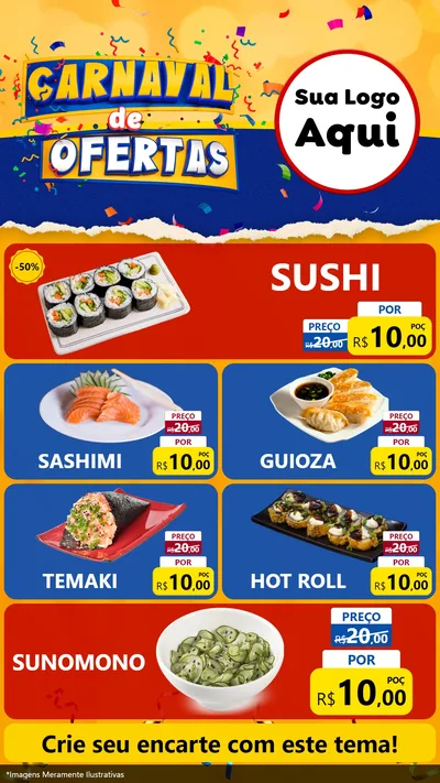 Modelo de TV para TV Vertical com o tema Carnaval de Ofertas para Comida japonesa